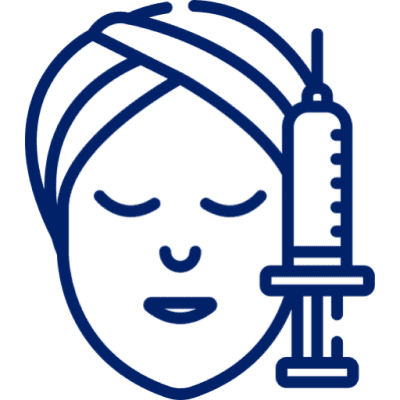 Face with syringe, skincare treatment icon.