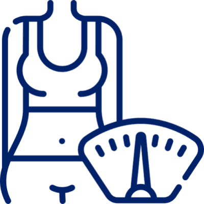 Fitness icon with woman and scale illustration.