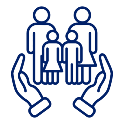 Family protected by two hands illustration.