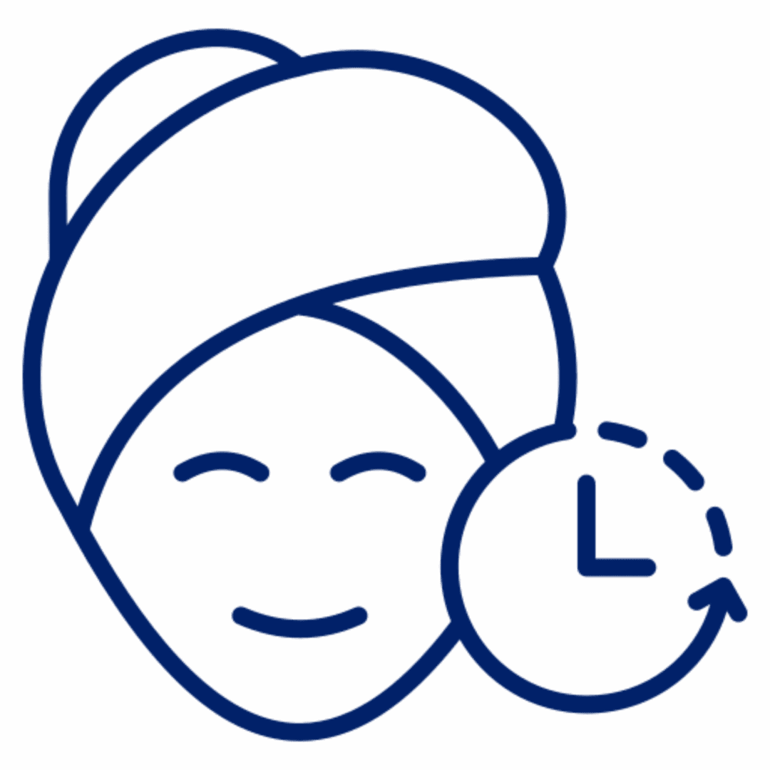 Icon of a smiling person with a clock, symbolizing time management or scheduled care.
